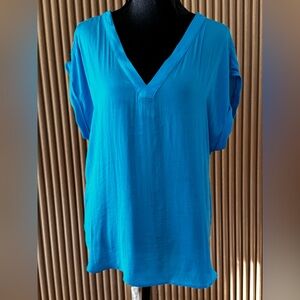 Naked Zebra Turquoise V-Neck Short Sleeve Tunic